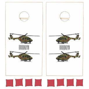 Army helicopter cartoon illustration cornhole set