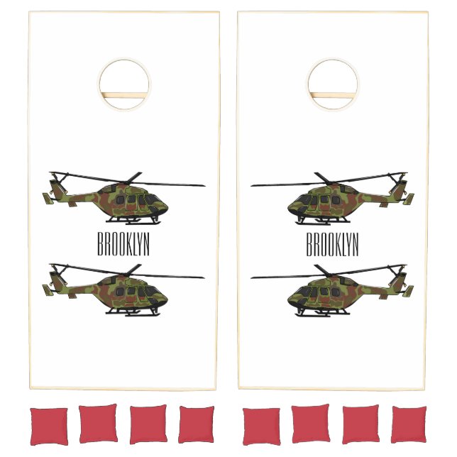Army helicopter cartoon illustration  cornhole set (Set)