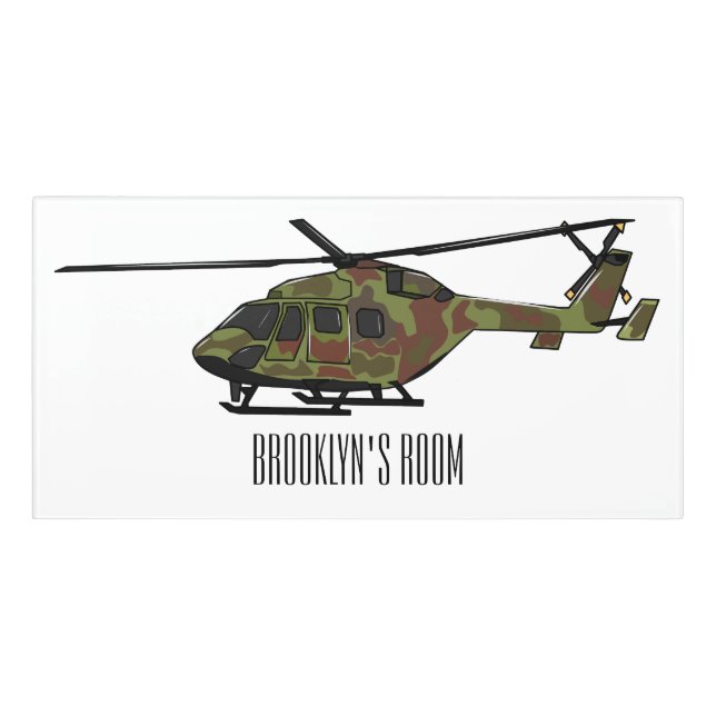 Army helicopter cartoon illustration  door sign (Classic Front)