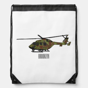 Army helicopter cartoon illustration drawstring bag