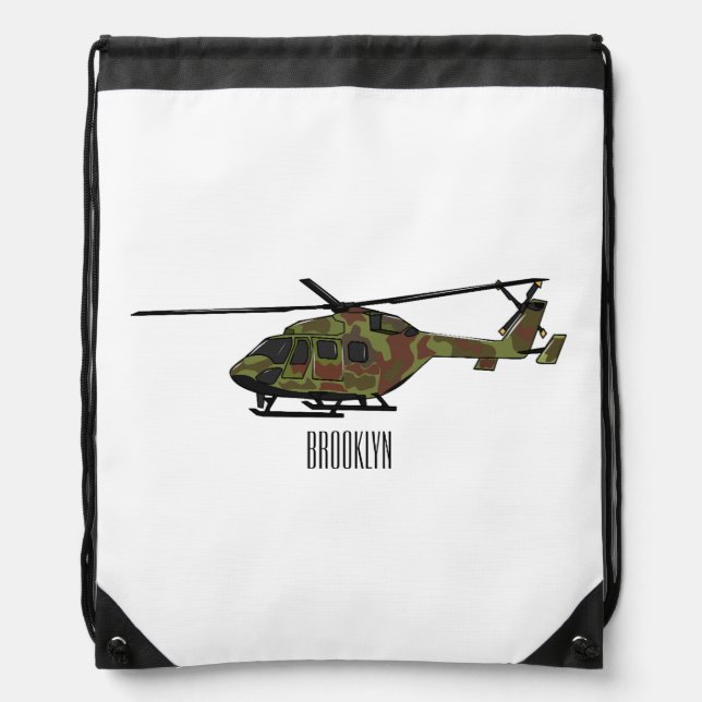 Army helicopter cartoon illustration  drawstring bag (Front)