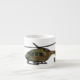 Army helicopter cartoon illustration espresso cup