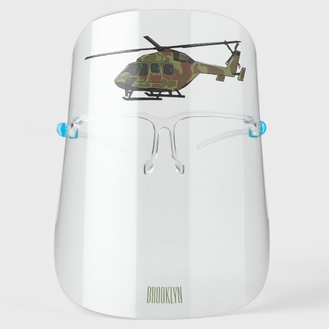 Army helicopter cartoon illustration  face shield (Front)