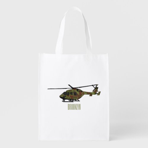 Army helicopter cartoon illustration  grocery bag