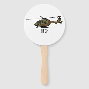 Army helicopter cartoon illustration hand fan