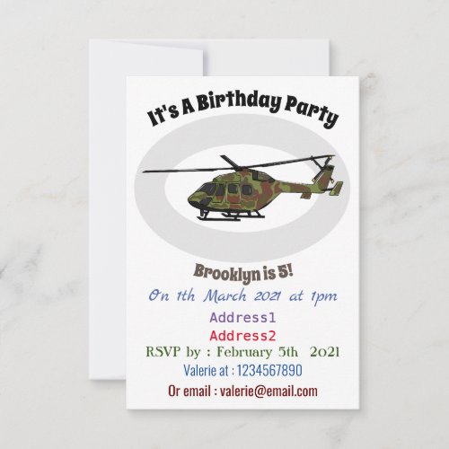 Army helicopter cartoon illustration  invitation