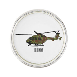 Army helicopter cartoon illustration lapel pin