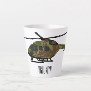 Army helicopter cartoon illustration  latte mug