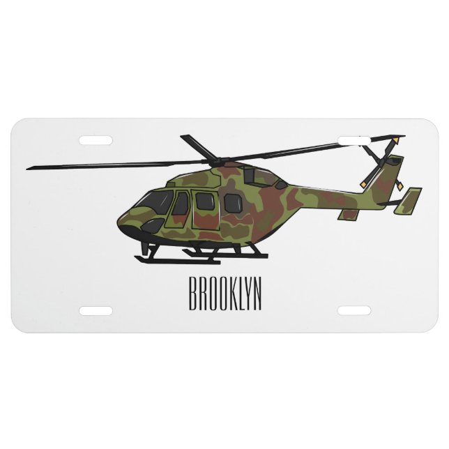 Army helicopter cartoon illustration  license plate (Front)