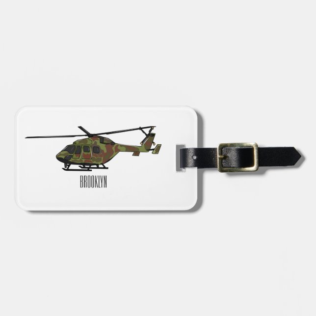 Army helicopter cartoon illustration  luggage tag (Front Horizontal)