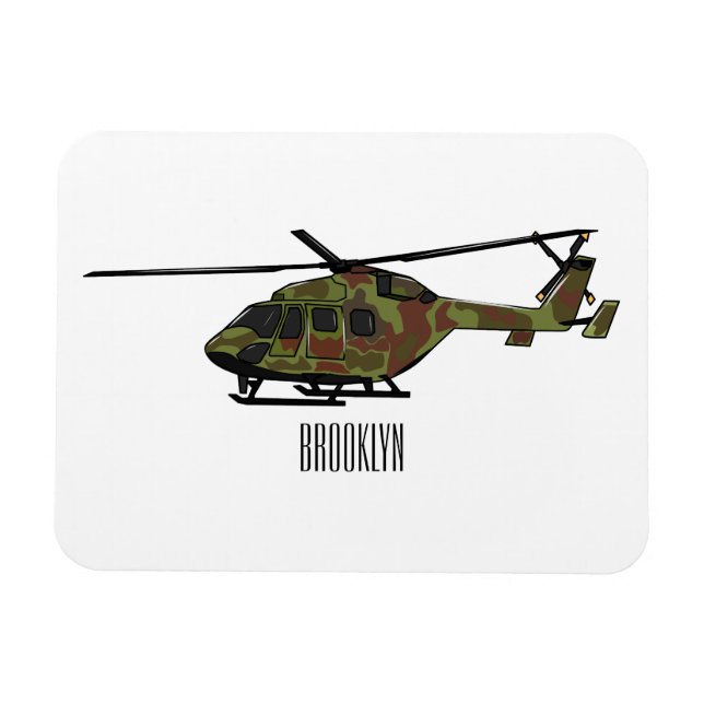 Army helicopter cartoon illustration  magnet (Horizontal)