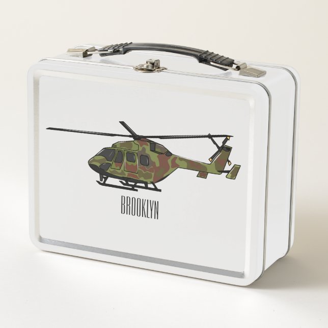Army helicopter cartoon illustration  metal lunch box (Front)