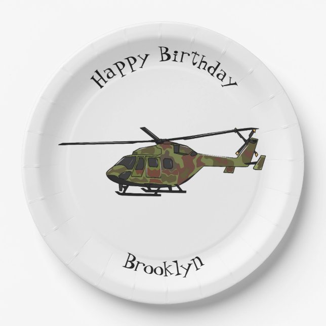 Army helicopter cartoon illustration  paper plates (Front)