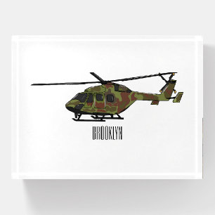 Army helicopter cartoon illustration paperweight