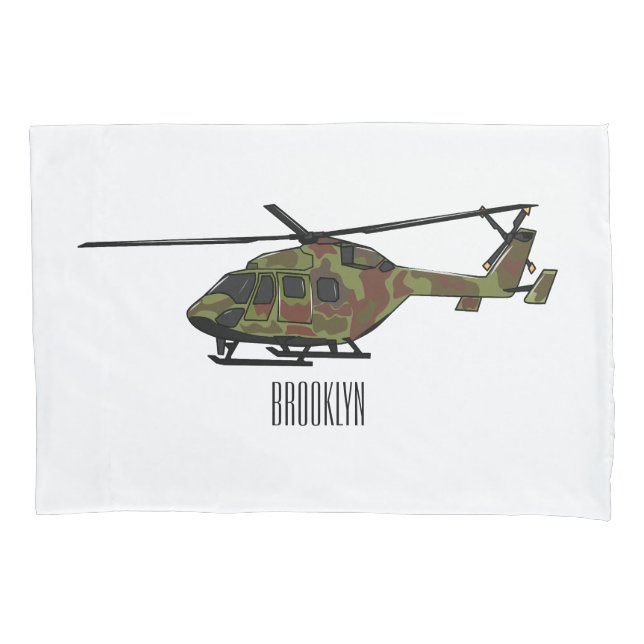 Army helicopter cartoon illustration  pillow case (Front)