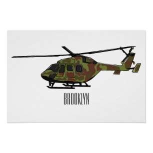 Army helicopter cartoon illustration  poster