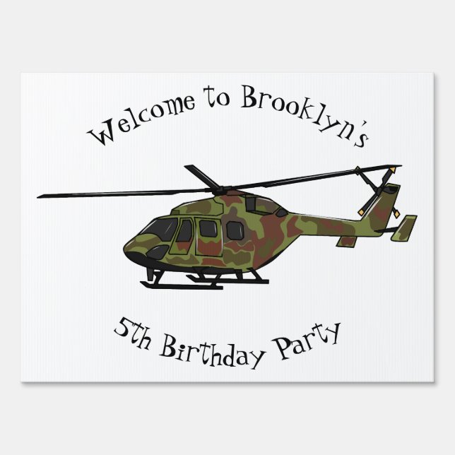 Army helicopter cartoon illustration  sign (Front)