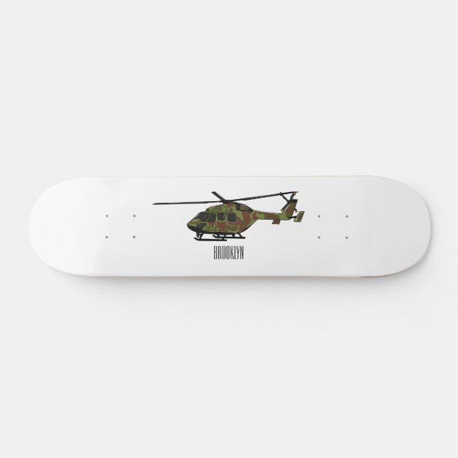 Army helicopter cartoon illustration  skateboard (Horz)