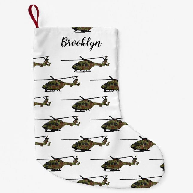 Army helicopter cartoon illustration  small christmas stocking (Front)