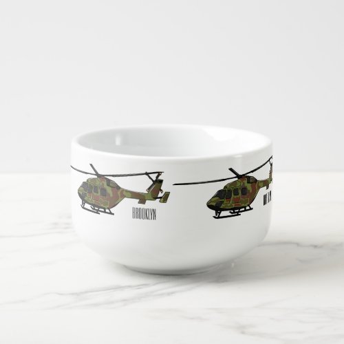 Army helicopter cartoon illustration  soup mug