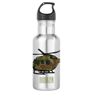Army helicopter cartoon illustration stainless steel water bottle