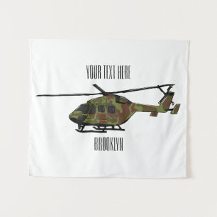 Army helicopter cartoon illustration tapestry