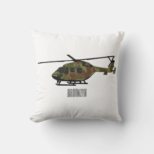 Army helicopter cartoon illustration  throw pillow