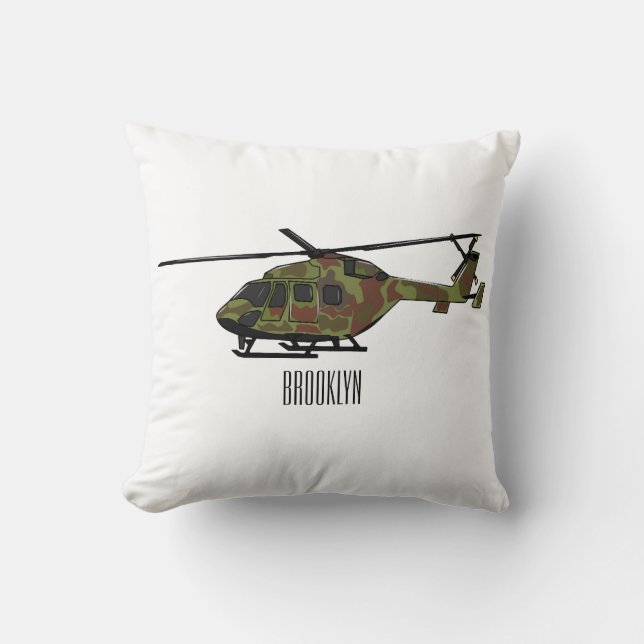 Army helicopter cartoon illustration  throw pillow (Front)