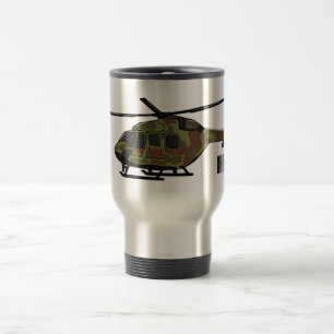 Army helicopter cartoon illustration travel mug