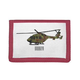 Army helicopter cartoon illustration tri-fold wallet
