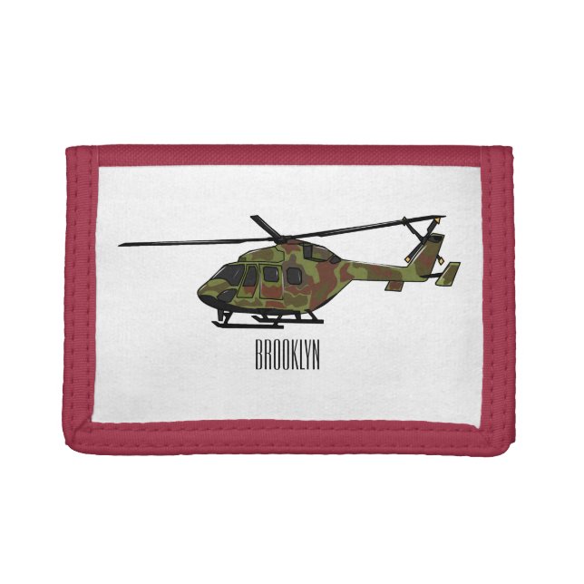 Army helicopter cartoon illustration  trifold wallet (Front)