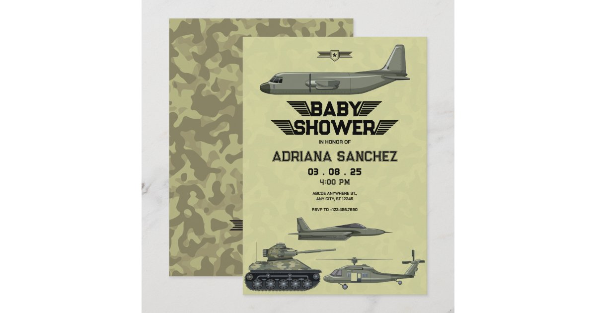 Army Hercules jet Baby Shower Invitation Zazzle