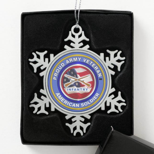 Army Infantry Veteran Christmas Snowflake Pewter Christmas Ornament (Box)