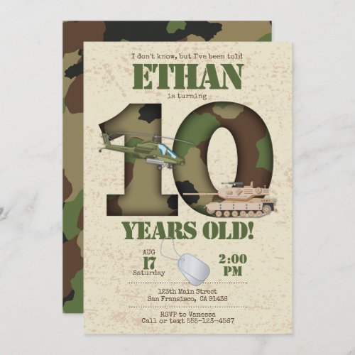 Army Invitation _ 10th Birthday Invitation