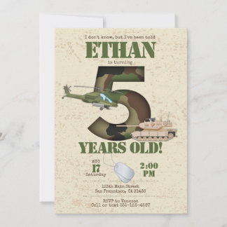 Army Invitation - 5th Birthday Invitation