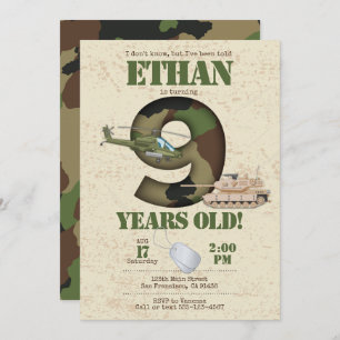Army Invitation - 9th Birthday Invitation