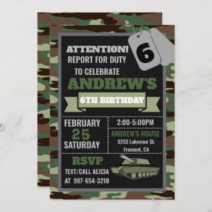 Army invitation, Camo military birthday invitation