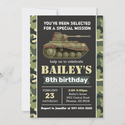 Army invitation Camo military birthday invitation