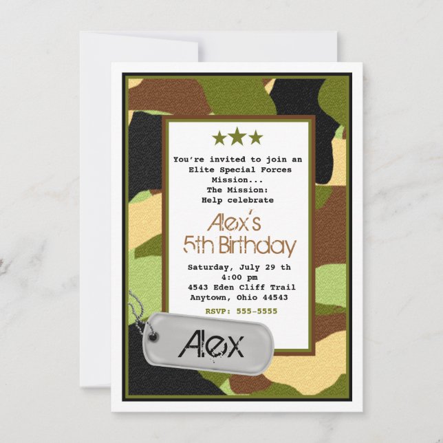 Army Invitations, MilitaryInvitations, Camouflage Invitation (Front)