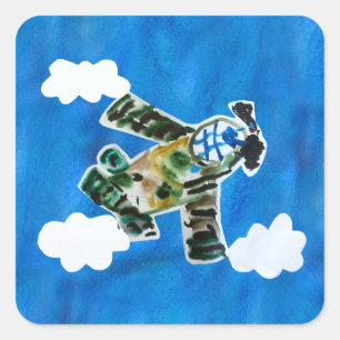 Army Jet "Art by Kids" Square Sticker