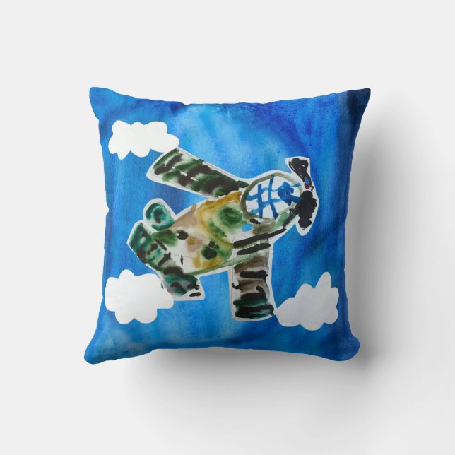 Army Jet "Art by Kids" Throw Pillow (Back)
