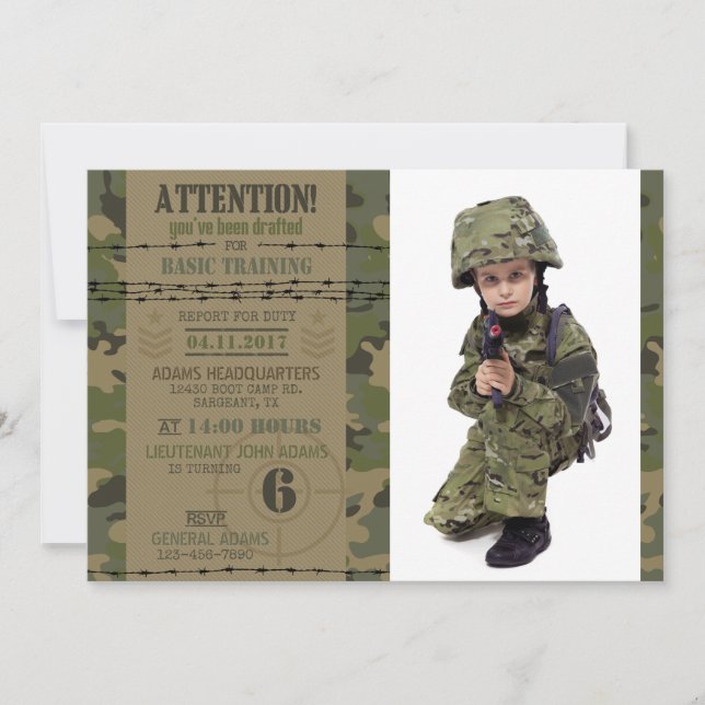 Army Jungle Camouflage Military Birthday Invitation (Front)