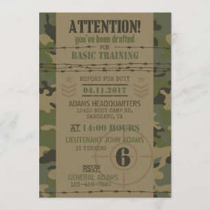 Army Jungle Camouflage Military Birthday Invitation