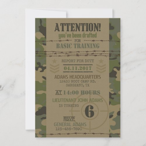 Army Jungle Camouflage Military Birthday Invitation