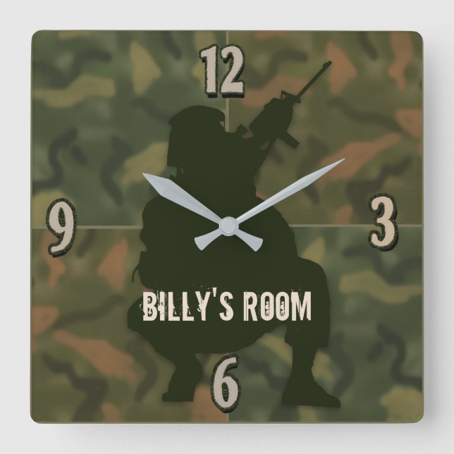 Army Kid's Clock - Camo and soldier-Personalize (Front)