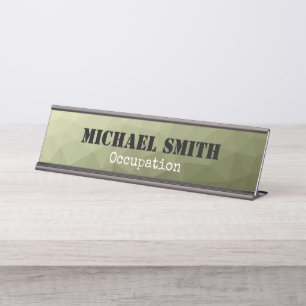Army light green geometric mesh Custom name Desk Name Plate