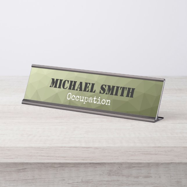 Army light green geometric mesh Custom name Desk Name Plate (Front)