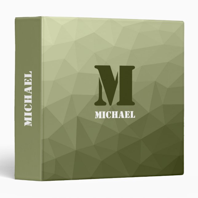Army light green geometric mesh pattern Monogram 3 Ring Binder (Front/Spine)