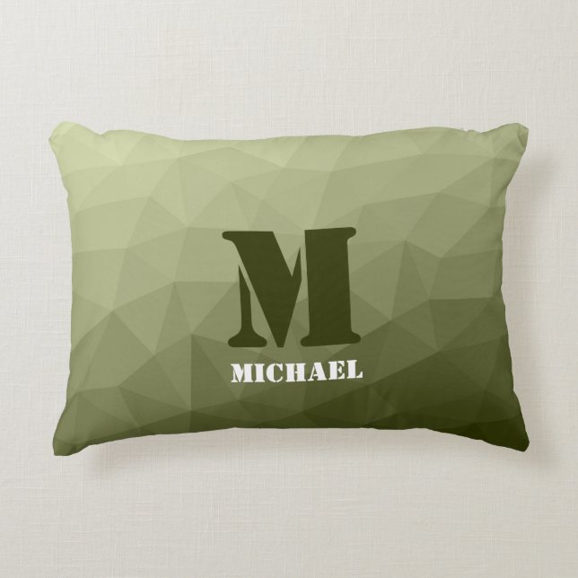 Army light green geometric mesh pattern Monogram Accent Pillow (Front)