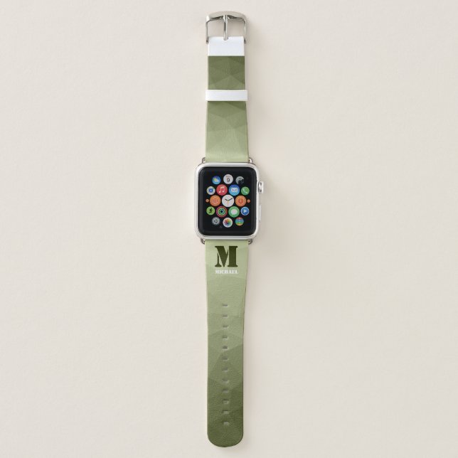 Army light green geometric mesh pattern Monogram Apple Watch Band (Front)
